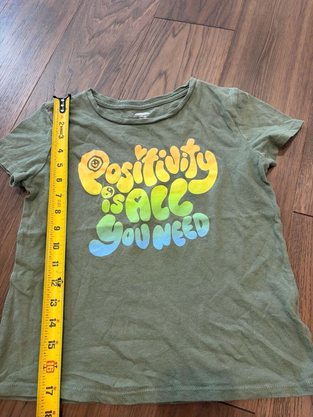 Old Navy Positivity Is All You Need Graphic T-Shirt Olive Green Size L 10-12 - Picture 2 of 4